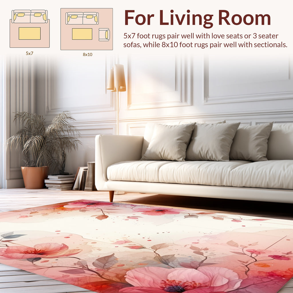 Delicate Pink Floral Watercolor Design Rug