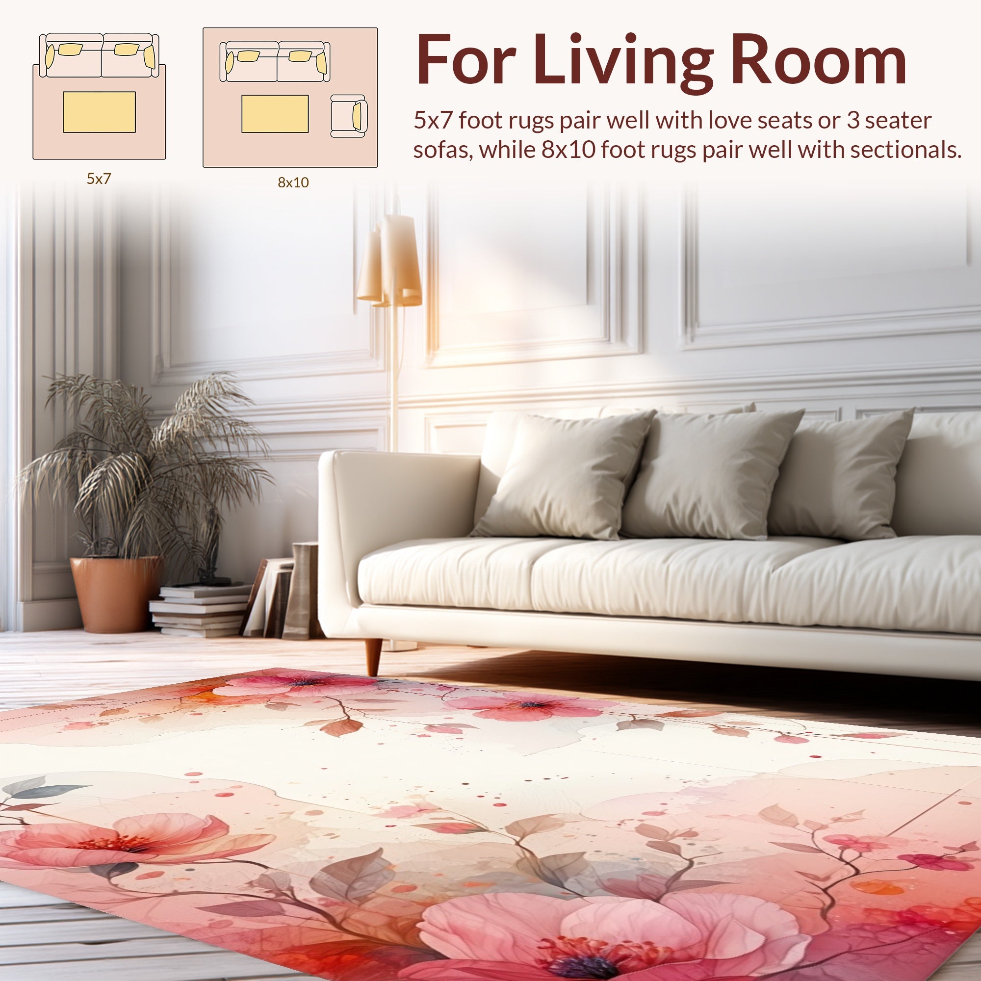 Delicate Pink Floral Watercolor Design Rug