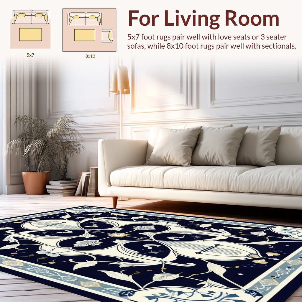 Art Nouveau Lyre Floral Decorative Rug