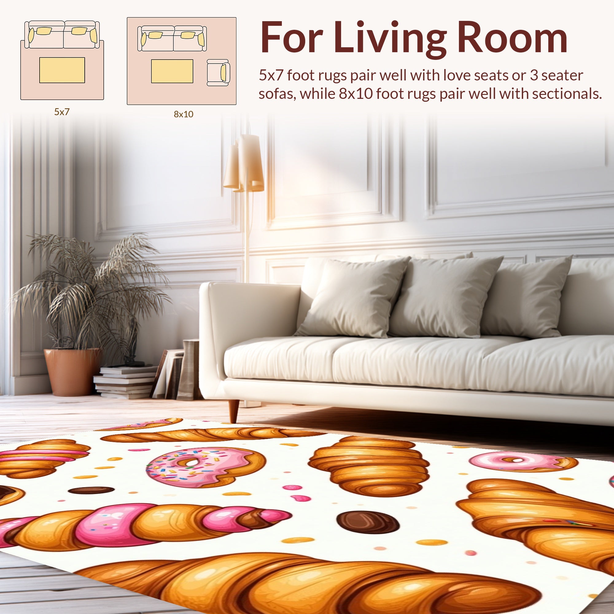 Sweet Treats Donut Croissant Pattern Rug