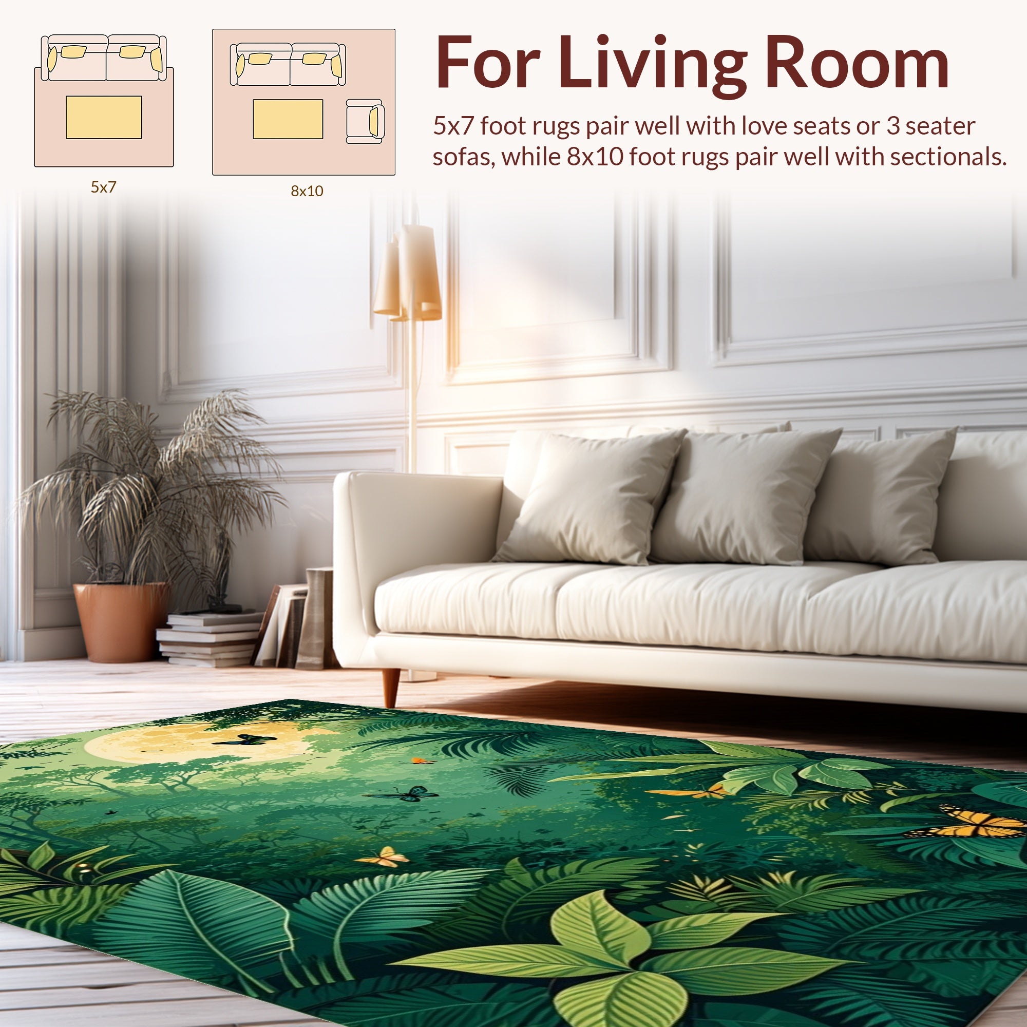 Jungle Moonlit Enchanted Forest Butterflies Rug