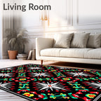 Bold Black Red White Geometric Medallion Rug