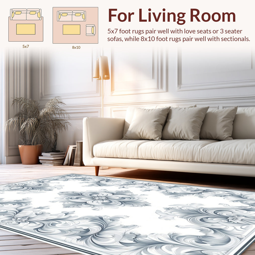 Elaborate Floral Scrollwork Pattern Rug