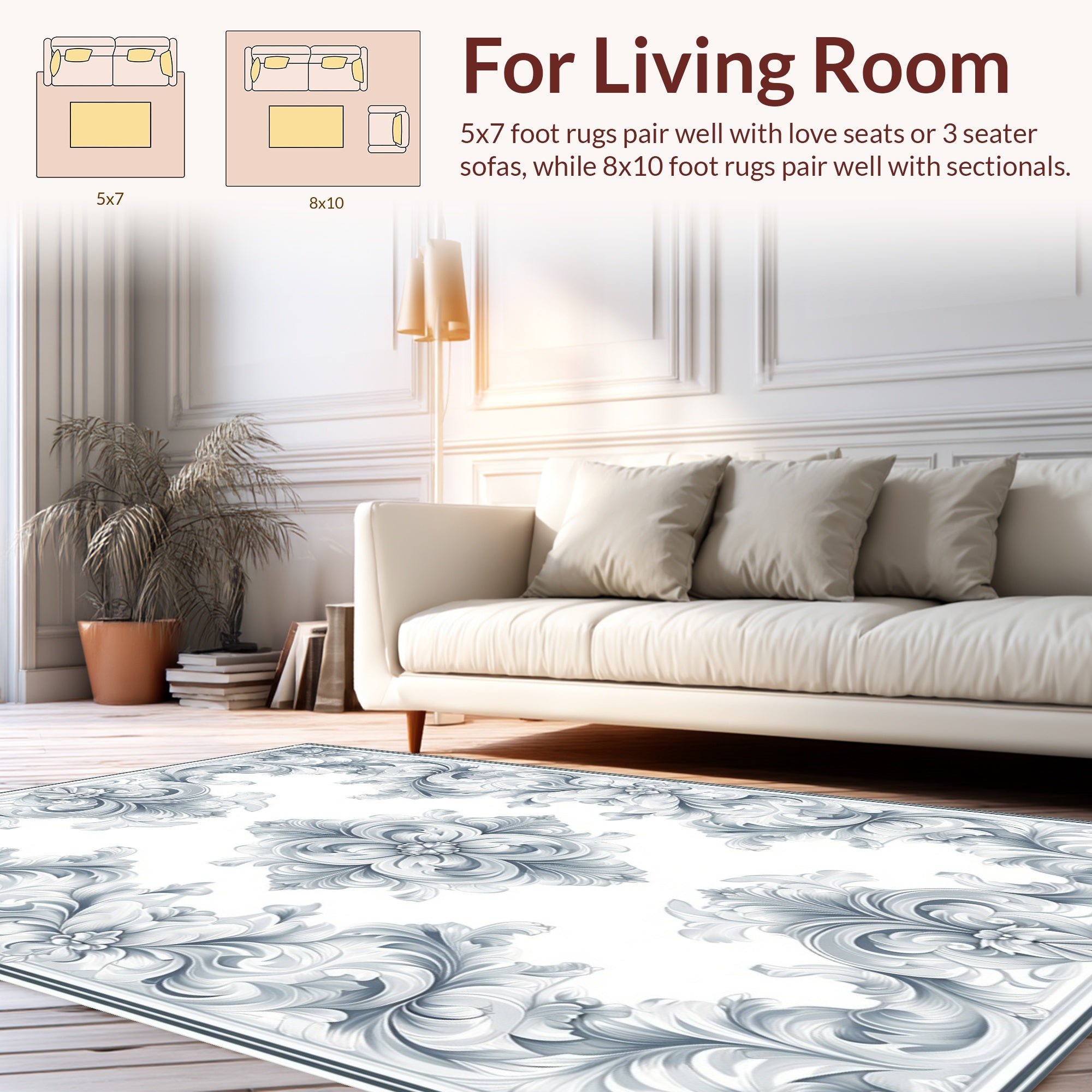 Elaborate Floral Scrollwork Pattern Rug
