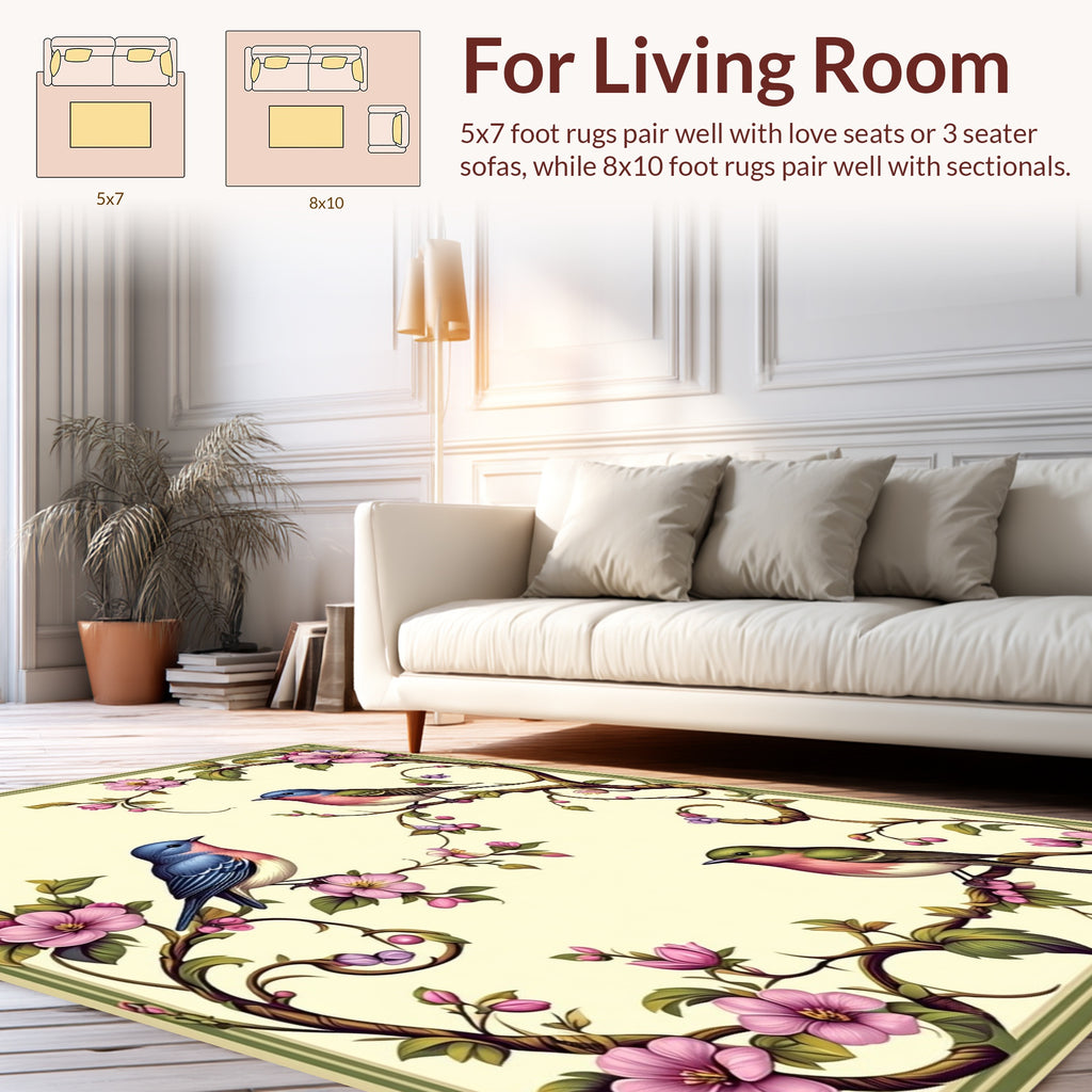 Floral Birds On Winding Branches Rug