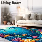 Cute Shark And Fish Underwater Scene Rug