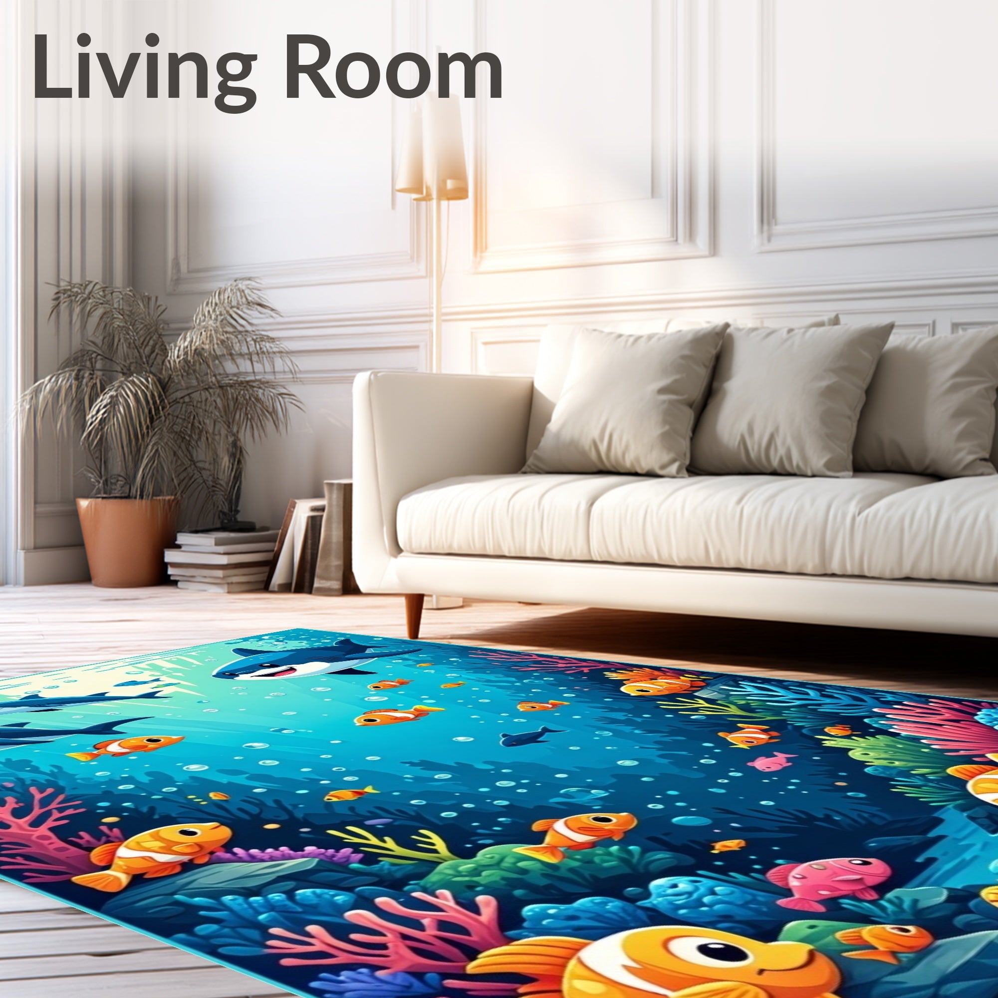 Cute Shark And Fish Underwater Scene Rug