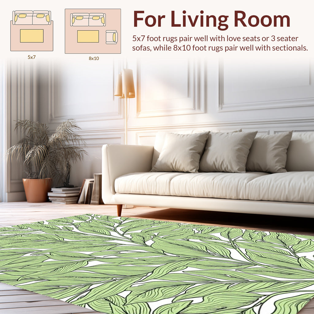 Lush Green Leaf Line Art Rug
