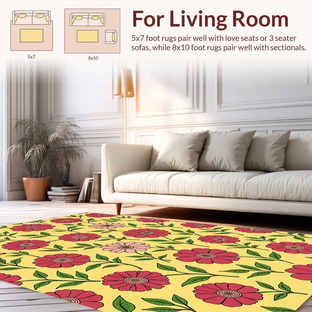 Retro Floral Pattern Red Bloom Rug