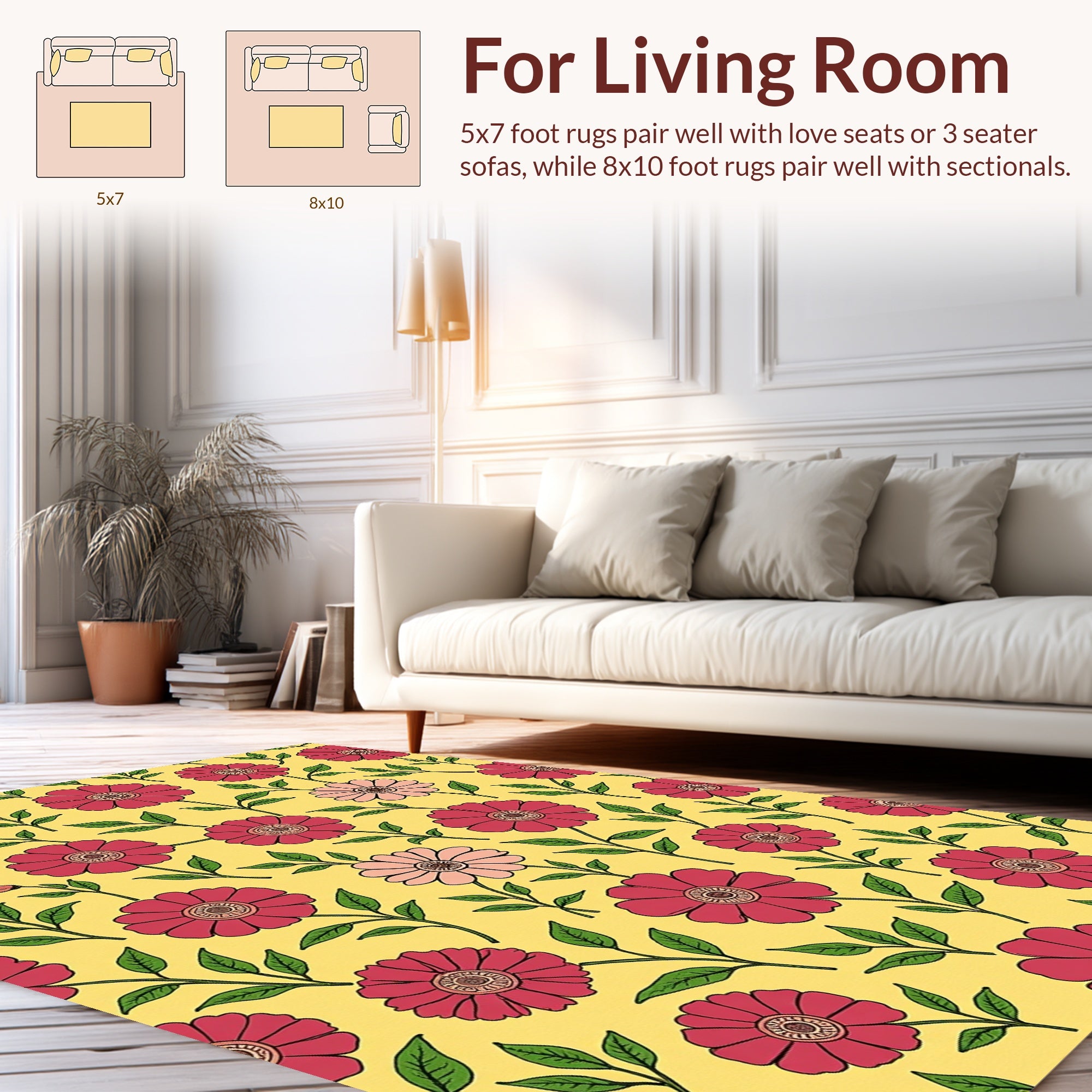 Retro Floral Pattern Red Bloom Rug
