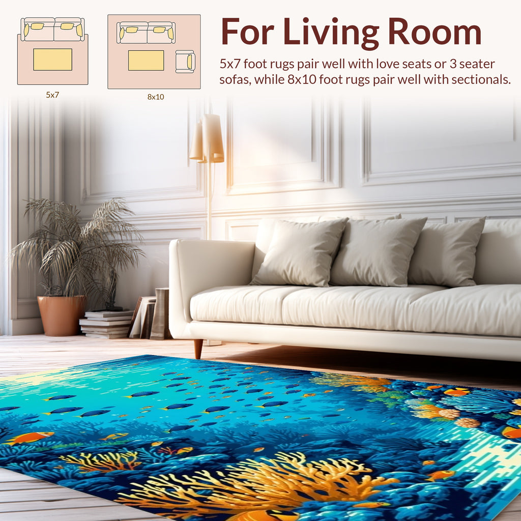 Colorful Coral Reef Fish Pattern Rug