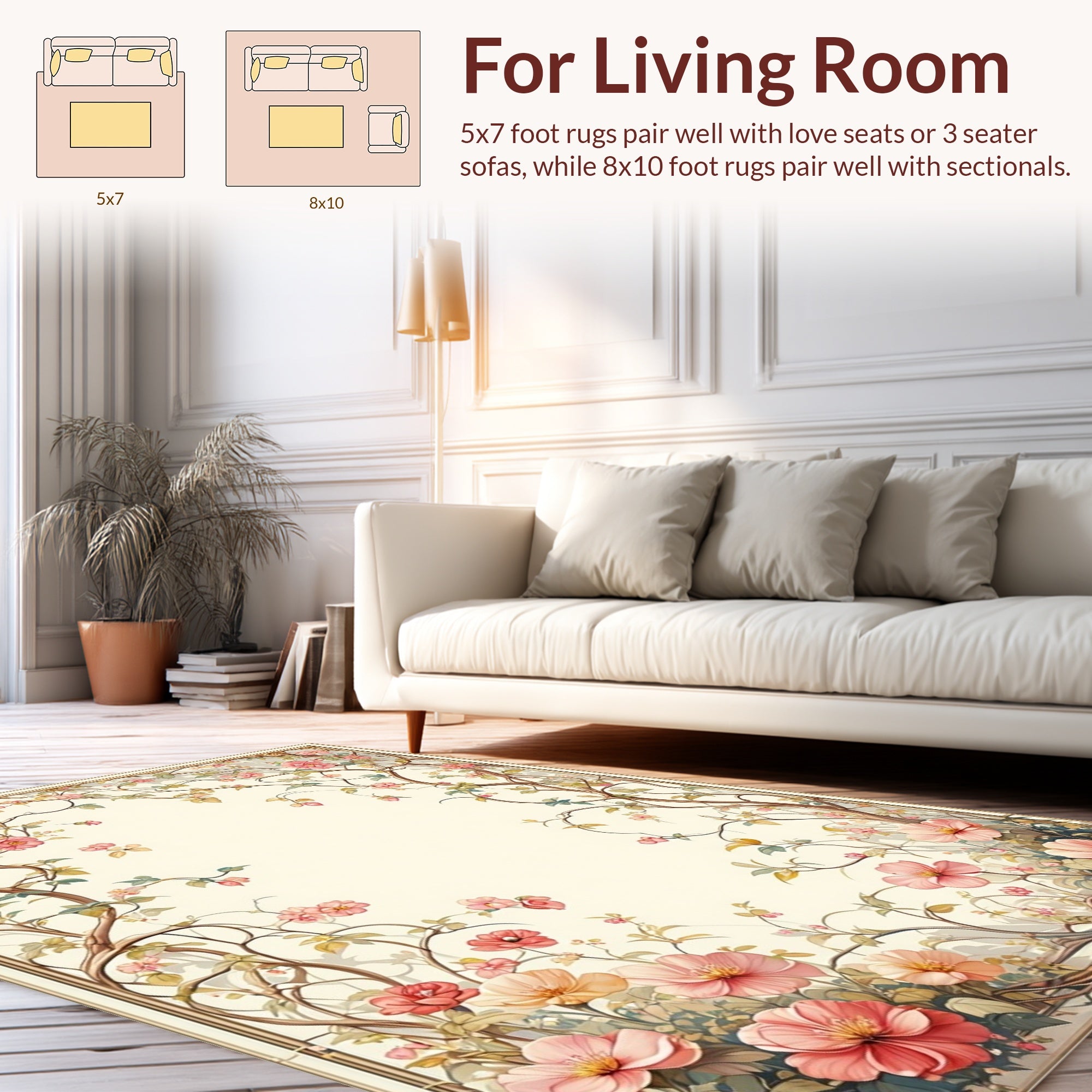 Vintage Floral Vine Botanical Print Rug