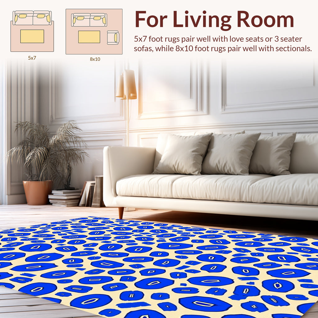 Abstract Blue Organic Shape Design Rug