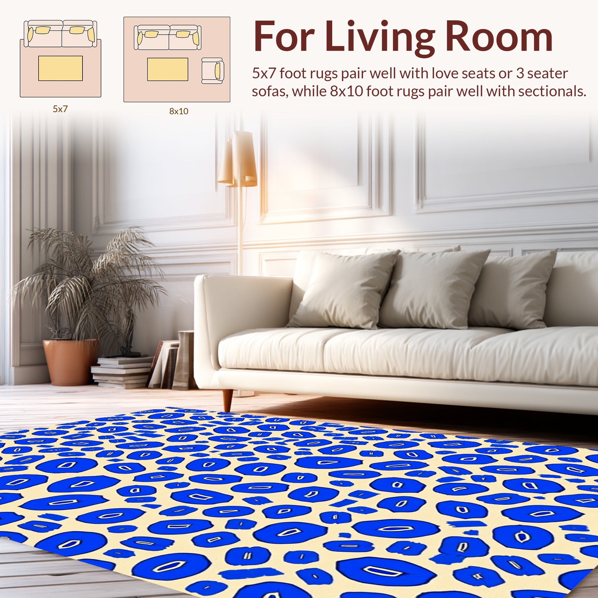 Abstract Blue Organic Shape Design Rug