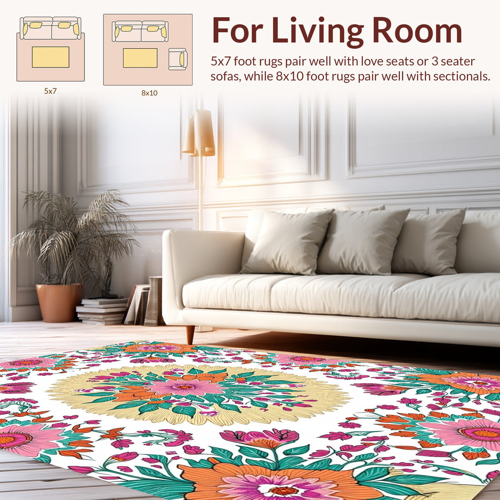 Vibrant Floral Mandala Patterned Rug