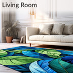 Abstract Leaf Pattern Blue-Green Design Rug