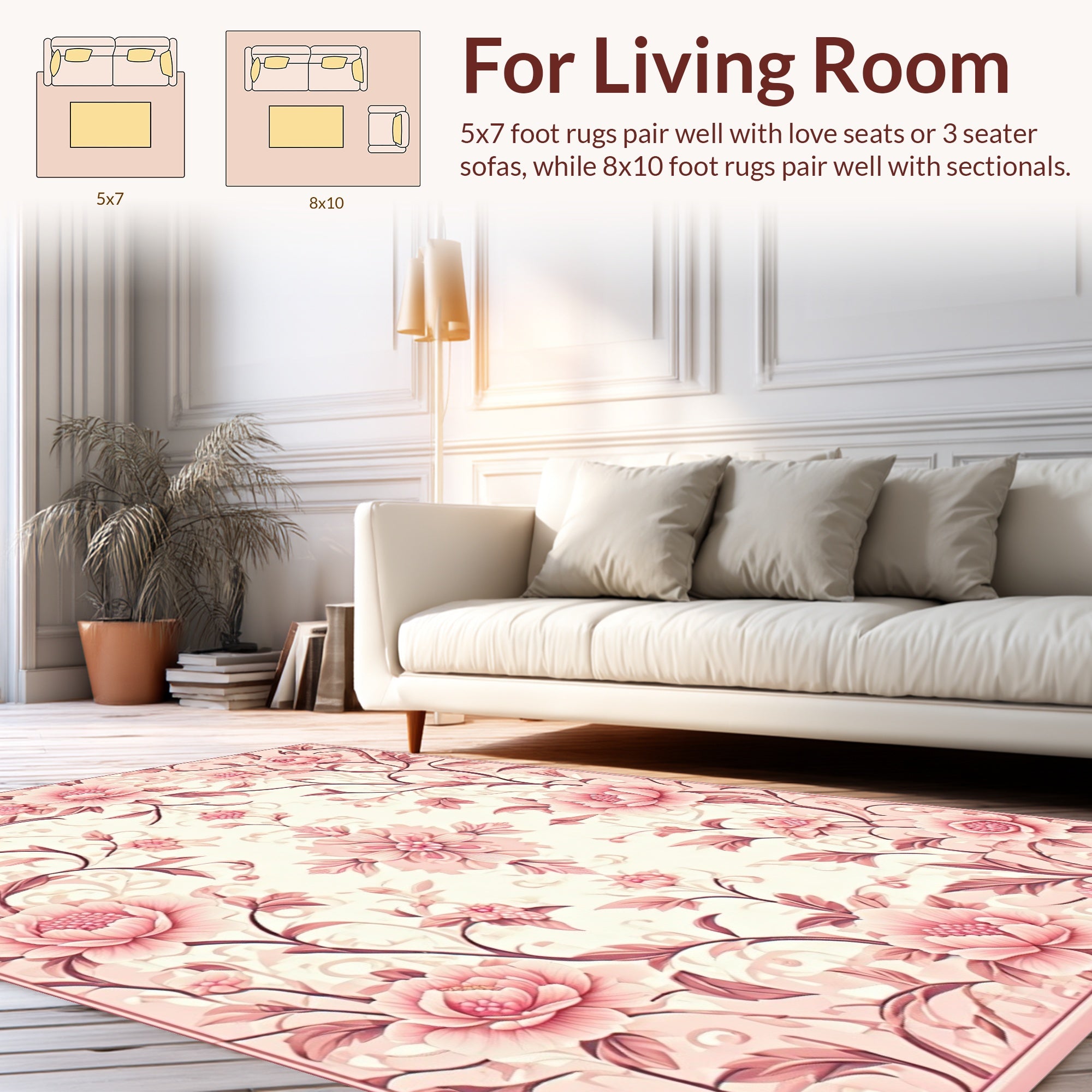 Elegant Pink Floral Vine Design Rug