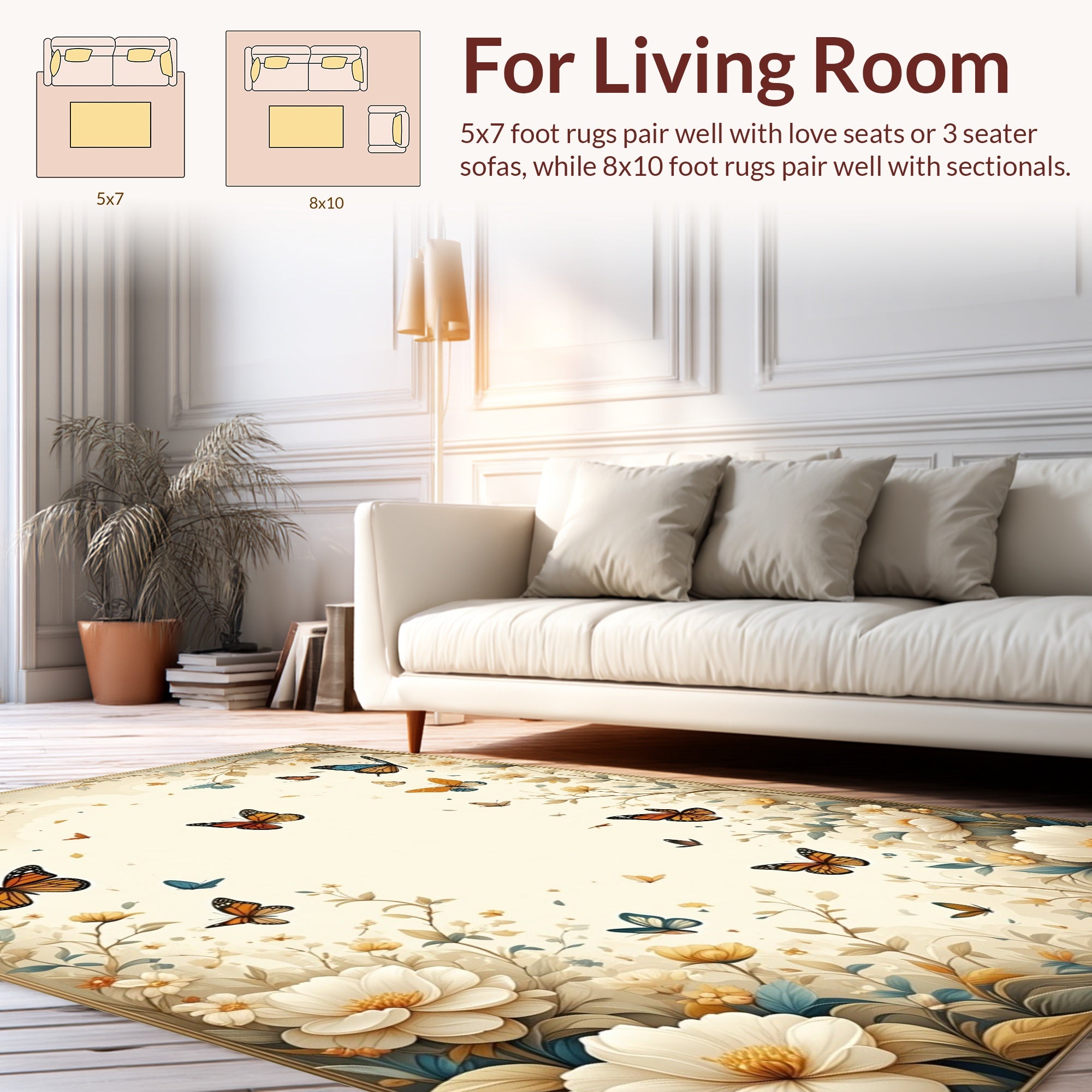 Whimsical Butterfly Floral Garden Design Rug