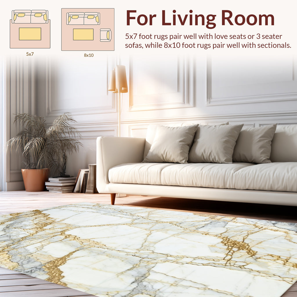 Abstract White Gold Veined Texture Rug