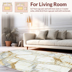 Abstract White Gold Veined Texture Rug