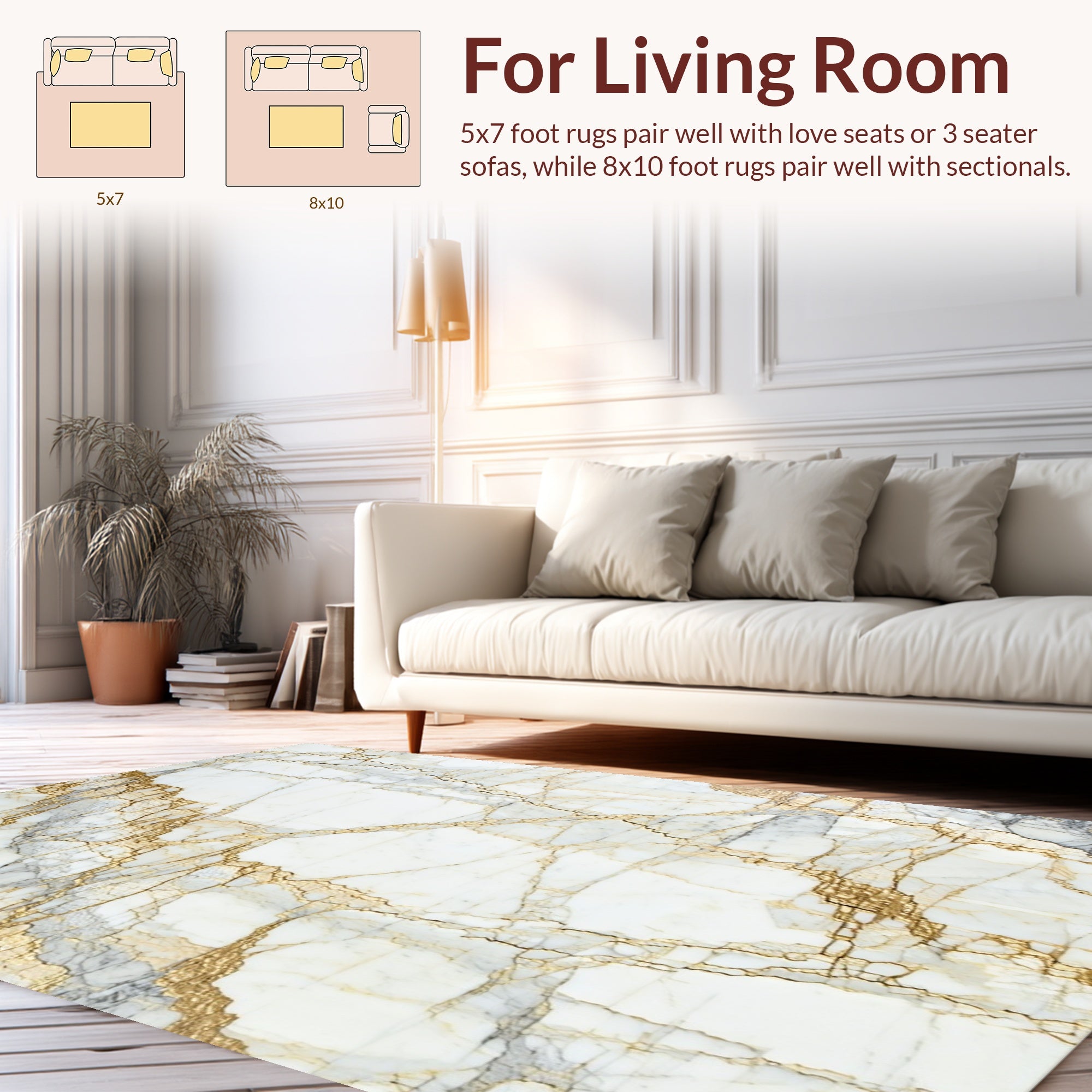 Abstract White Gold Veined Texture Rug