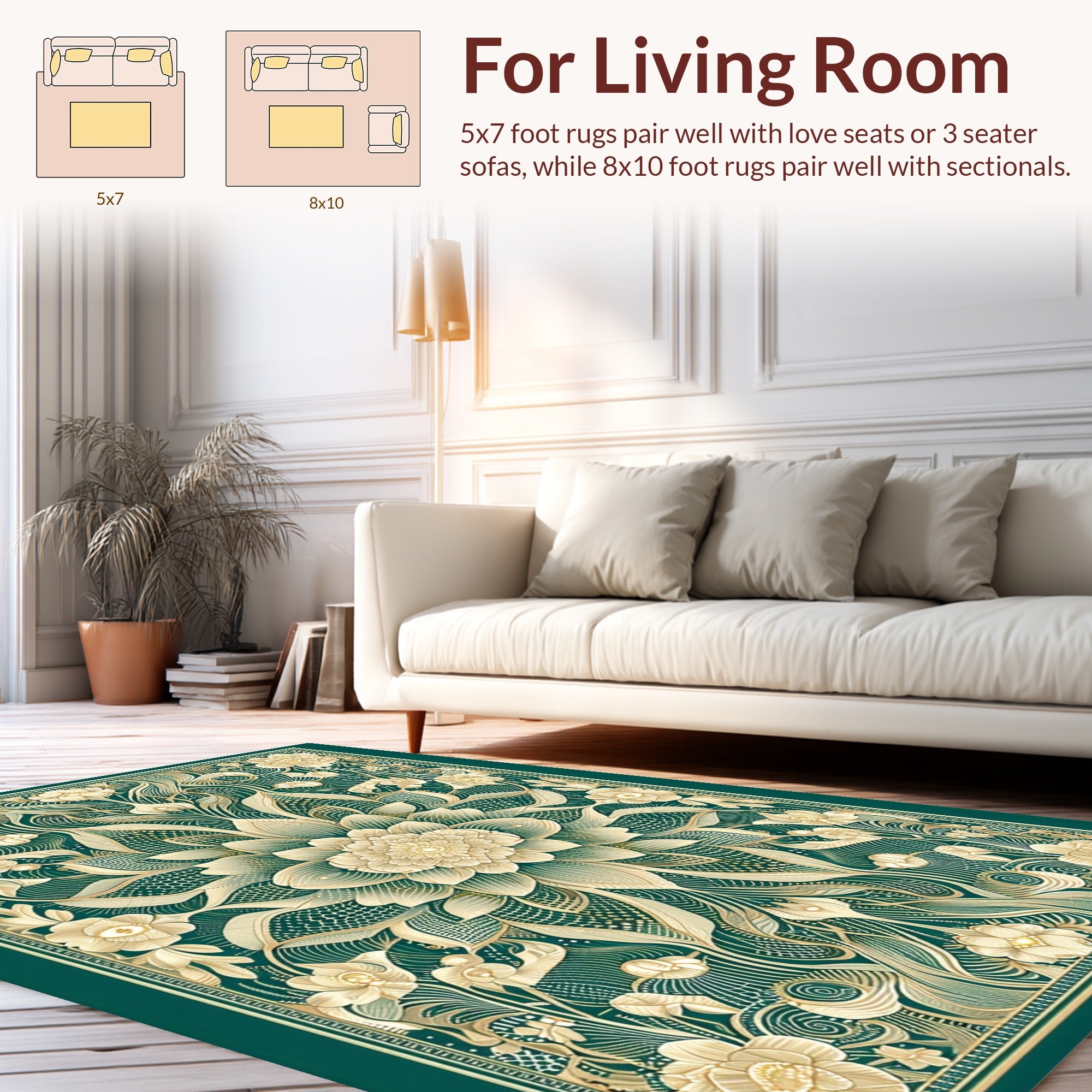 Emerald Green Floral Art Nouveau Rug