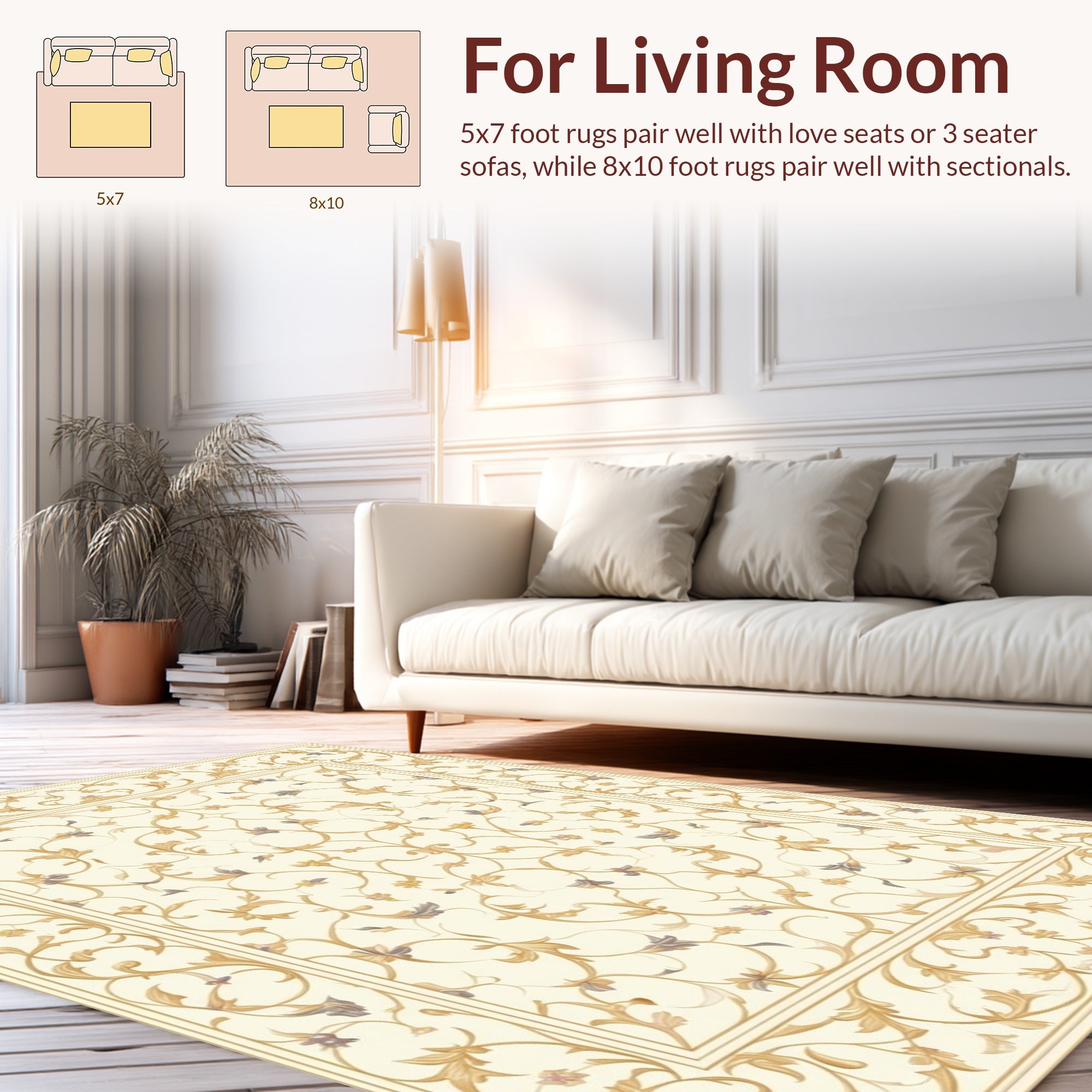 Regal Golden Floral Vine Pattern Rug