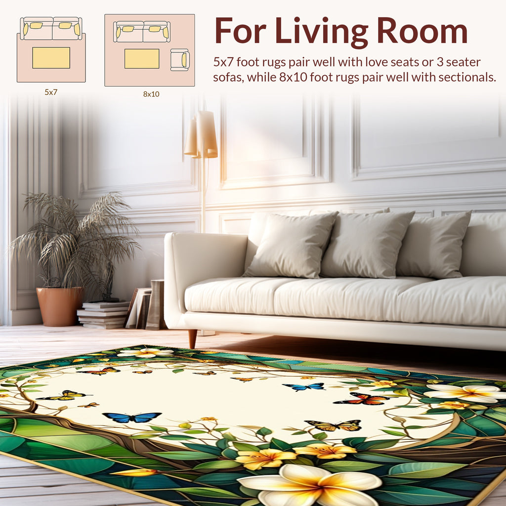 Floral Arch Butterflies Leaves Rug