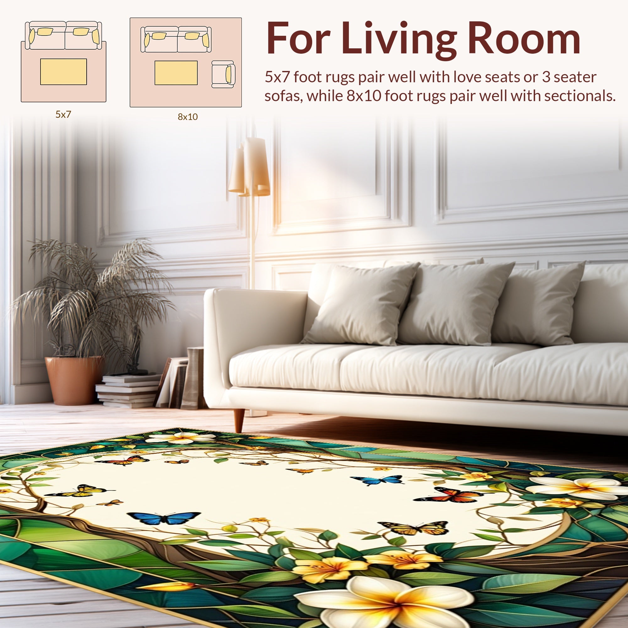 Floral Arch Butterflies Leaves Rug