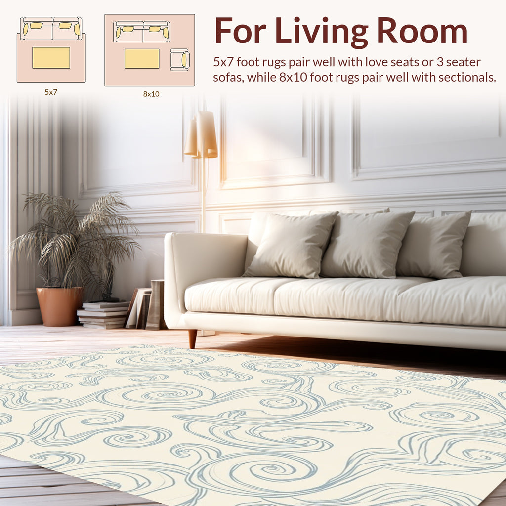 Light Blue Whimsical Swirl Pattern Rug