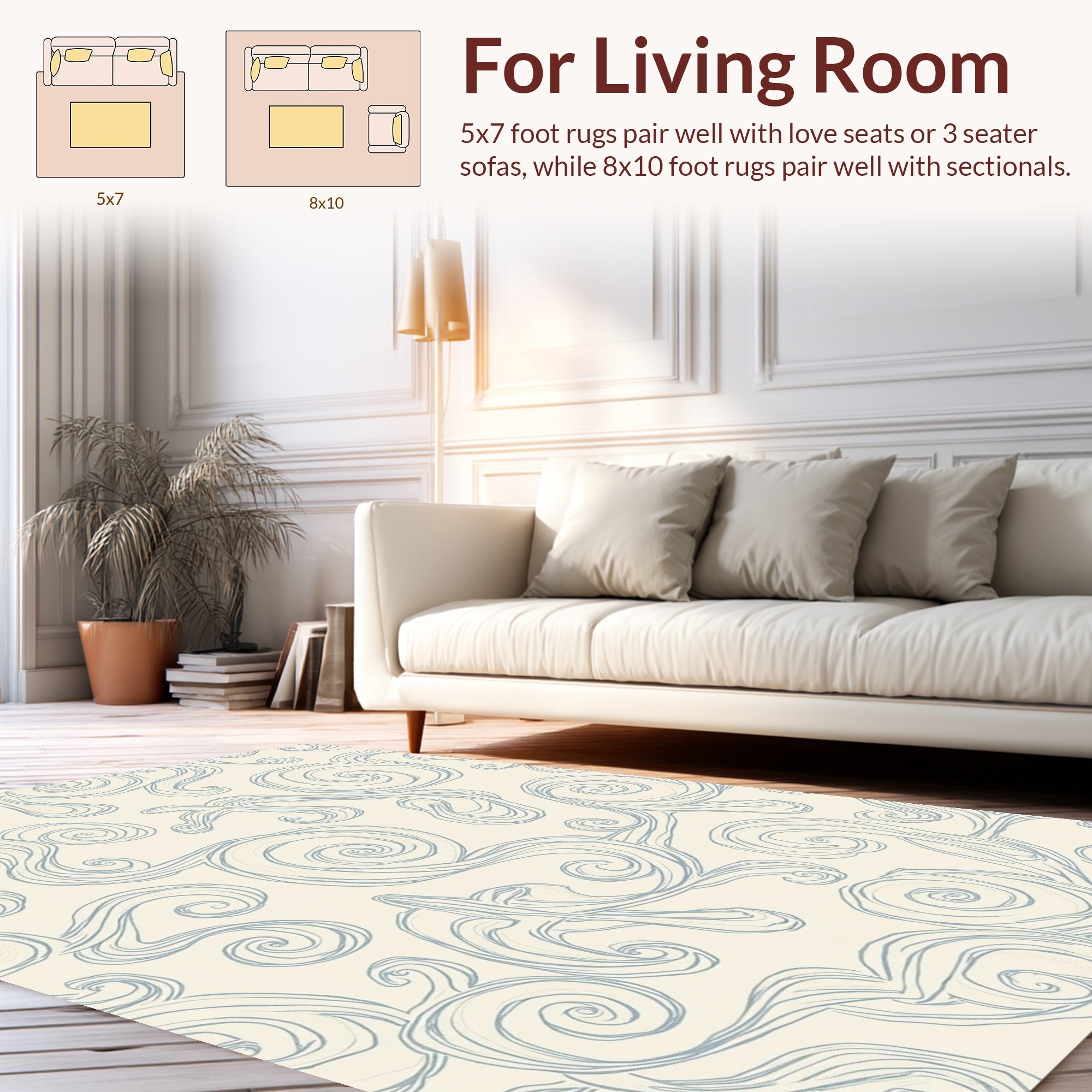 Light Blue Whimsical Swirl Pattern Rug