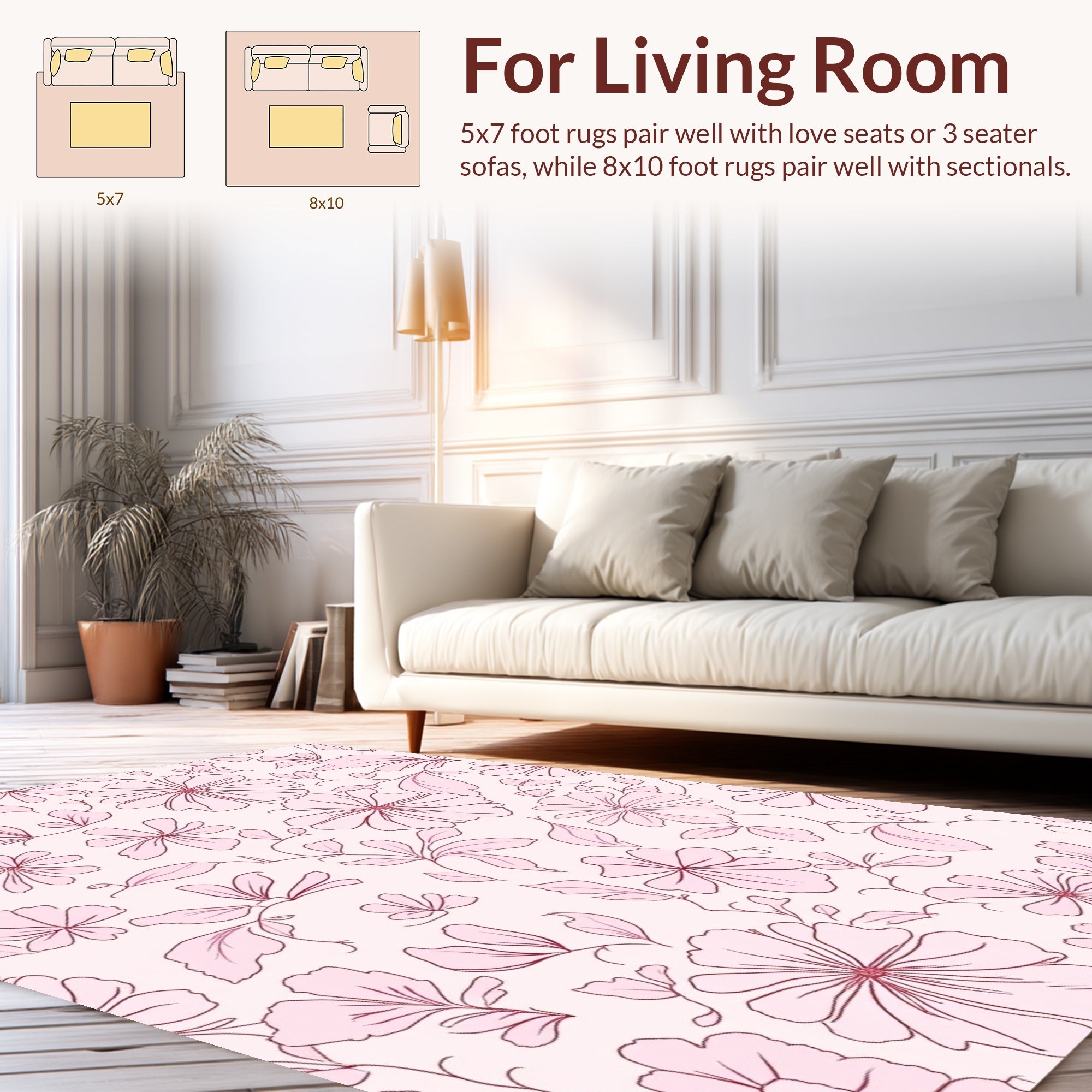 Pink Outline Floral Pattern Rug
