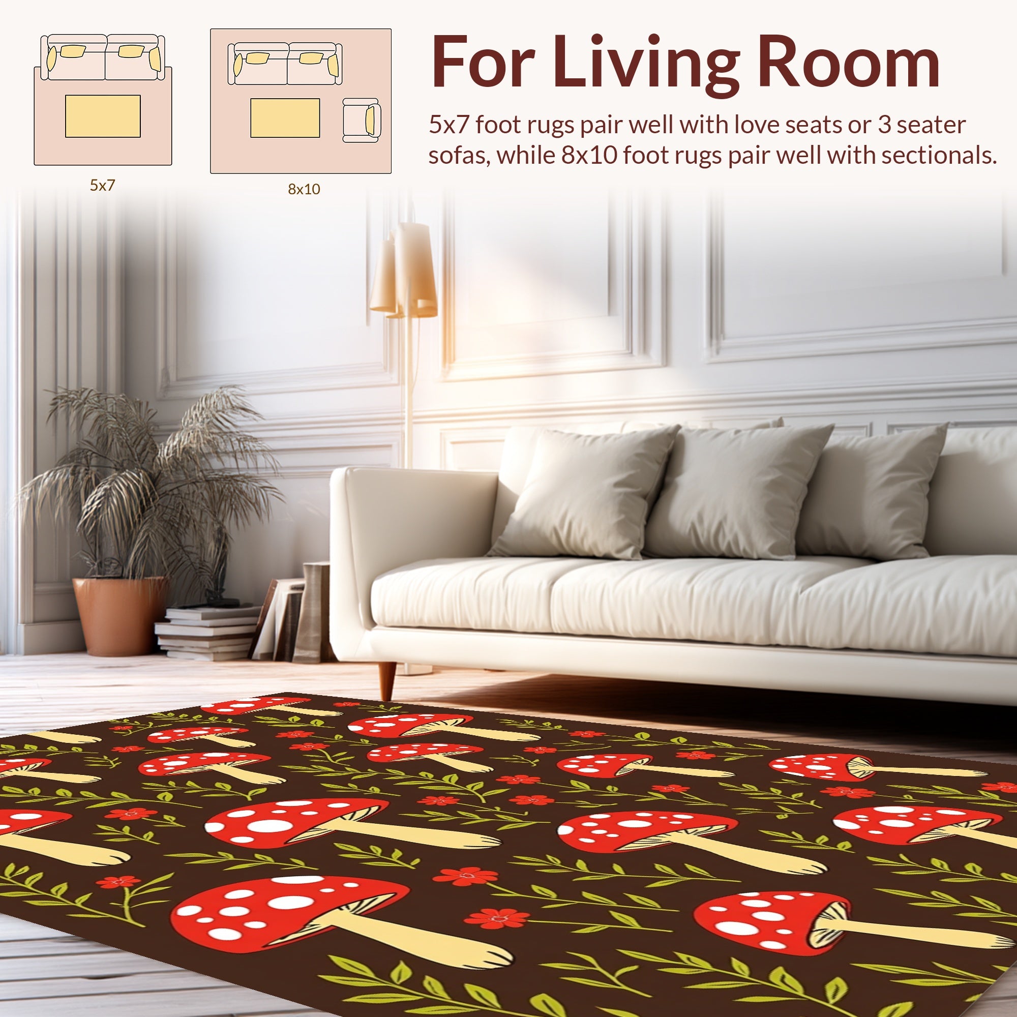 Whimsical Mushroom Floral Pattern Rug