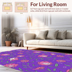 Pink Floral Birds on Purple Background Rug
