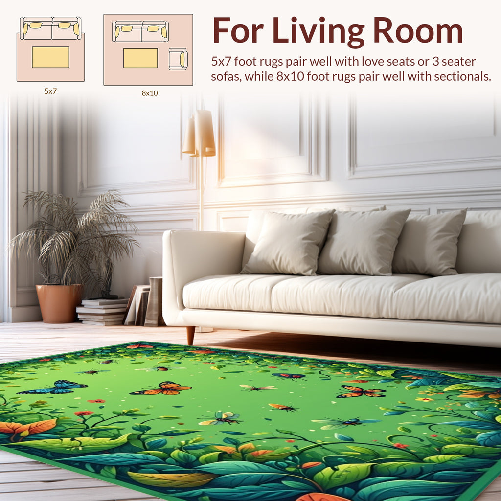 Lush Greenery With Butterflies Bees Rug