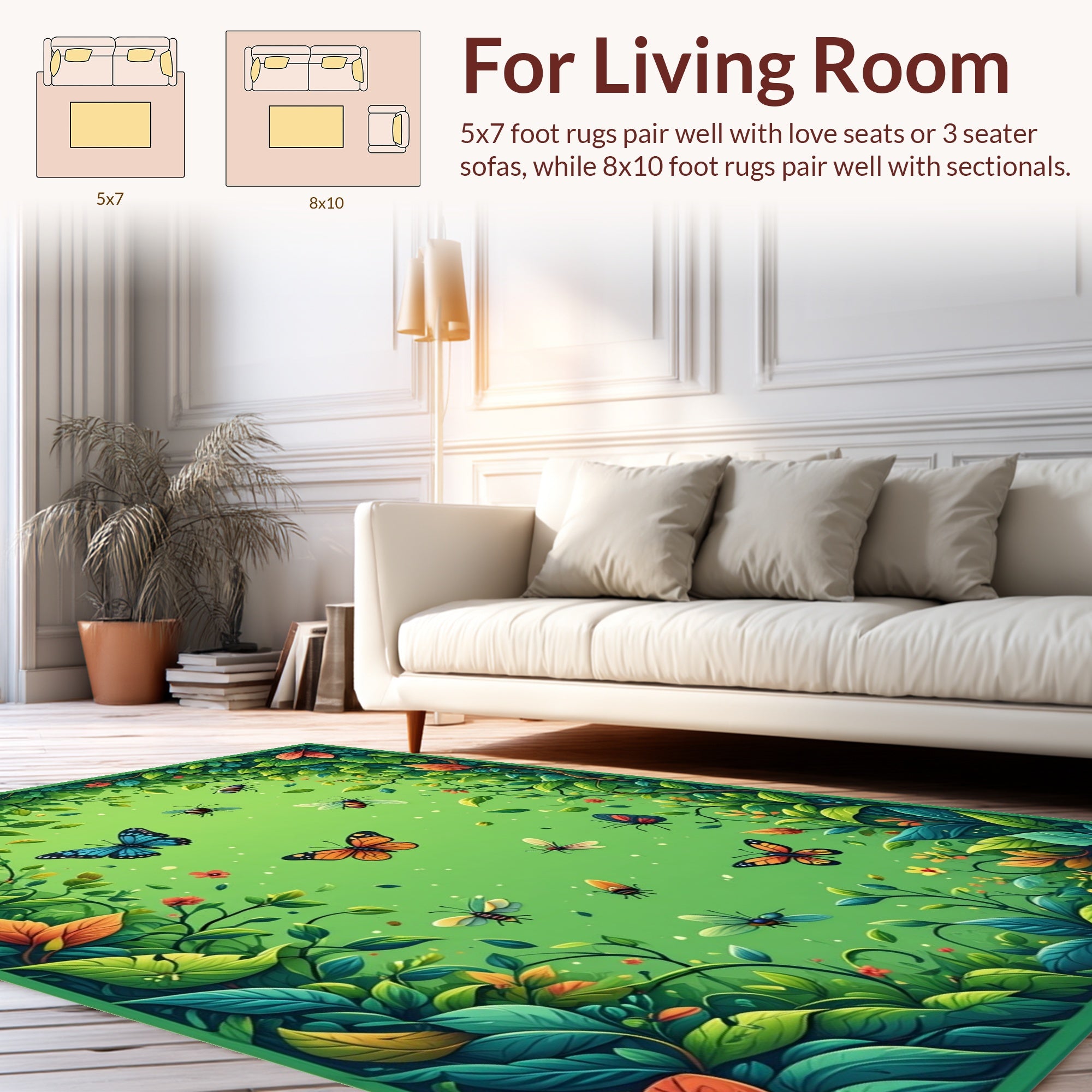 Lush Greenery With Butterflies Bees Rug
