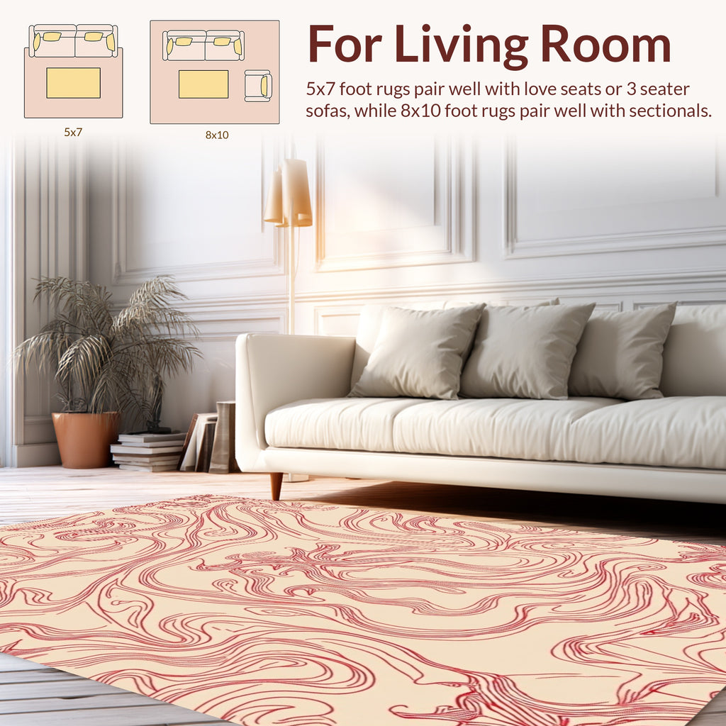 Red Swirl Abstract Pattern Design Rug