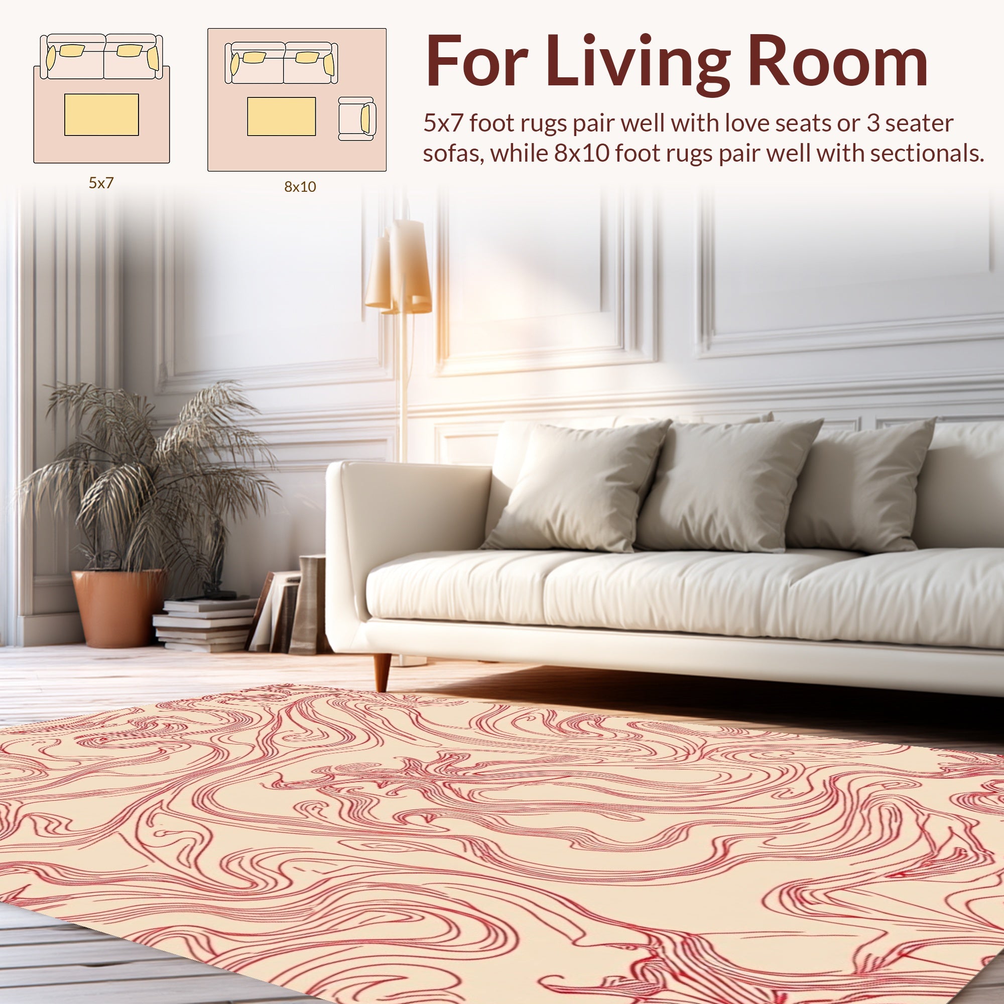 Red Swirl Abstract Pattern Design Rug