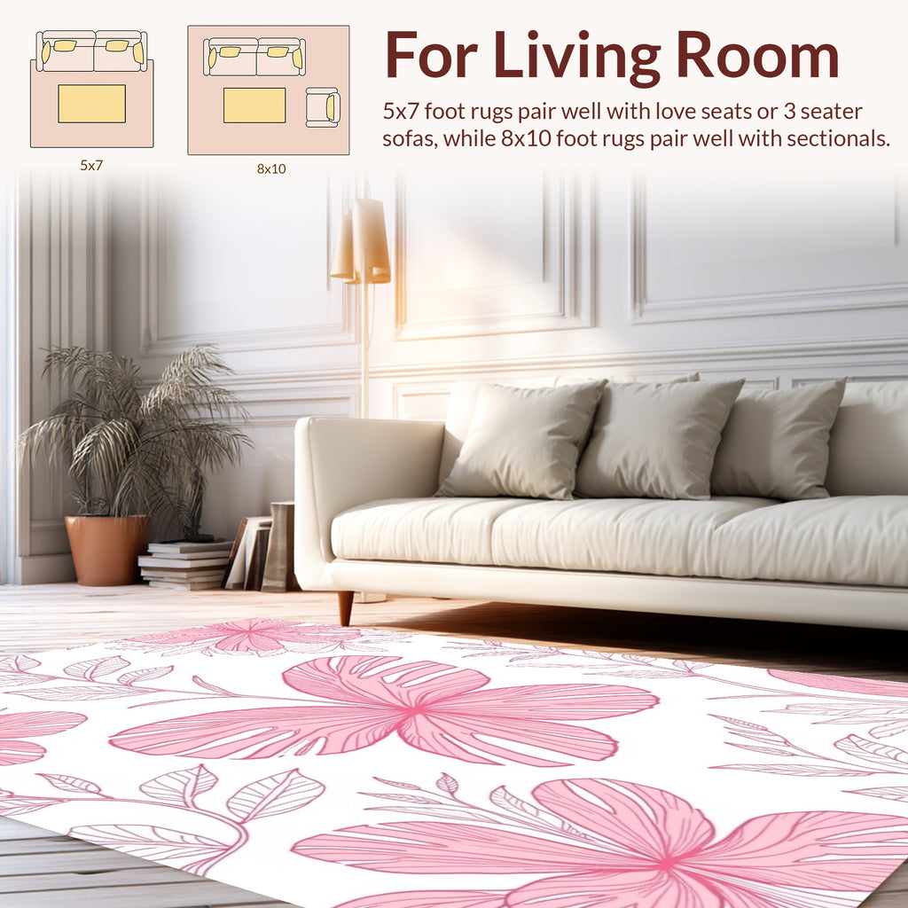 Pink Floral Sketchy Pattern Design Rug