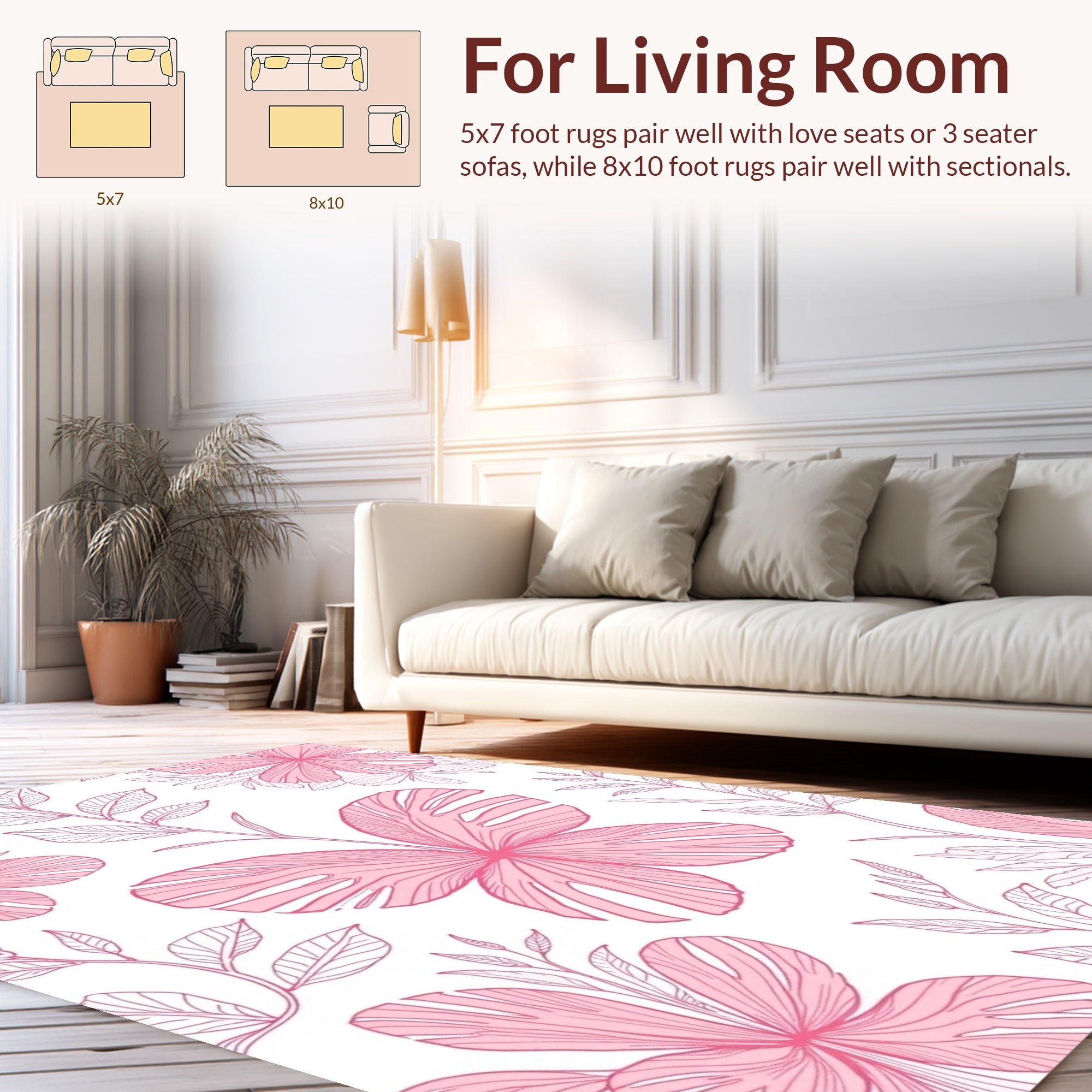 Pink Floral Sketchy Pattern Design Rug