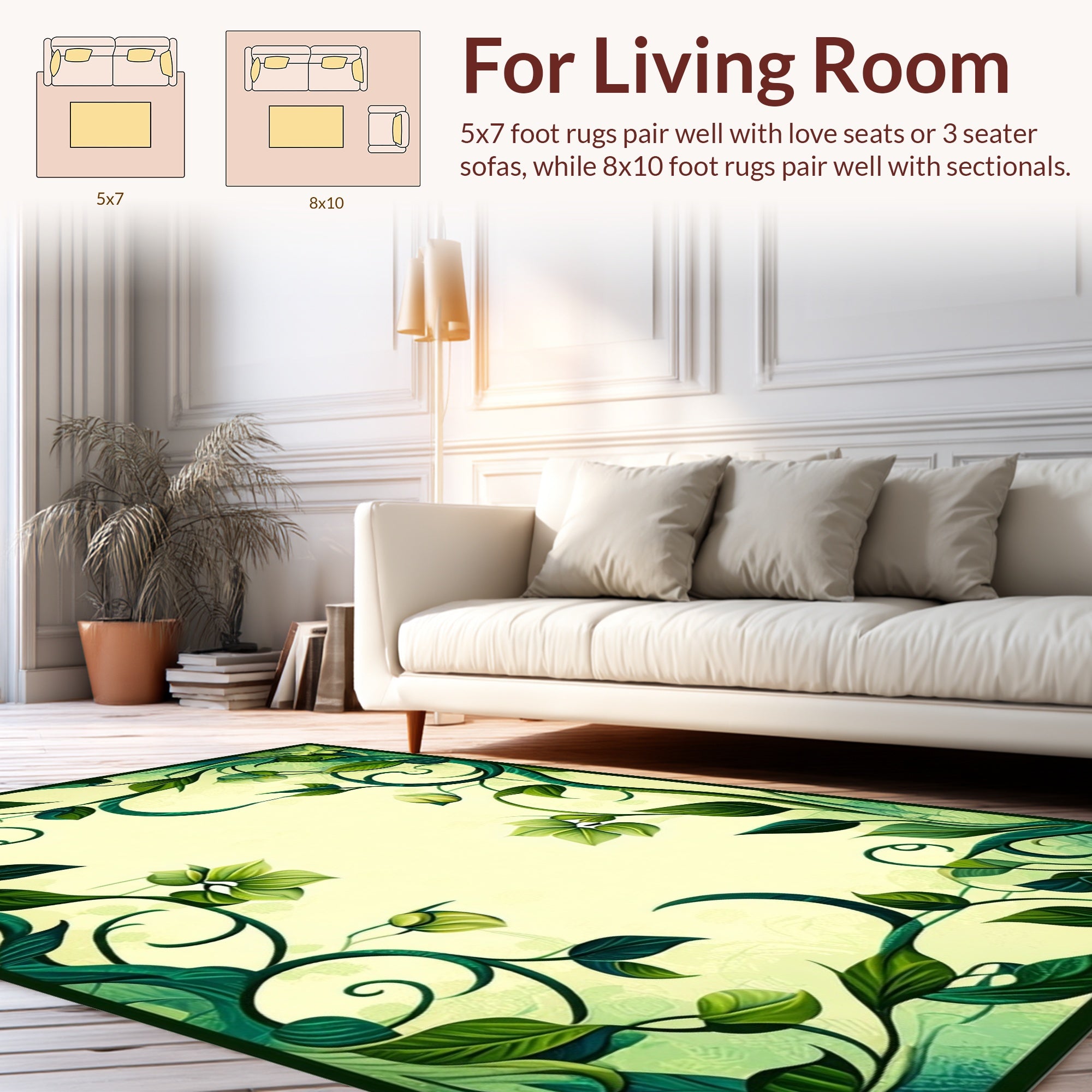 Green Vine Swirl Pattern Rug