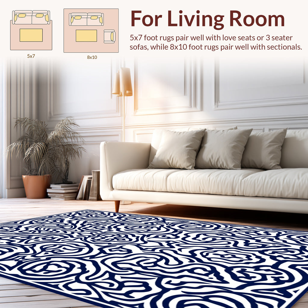 Intricate Blue Abstract Pattern Rug