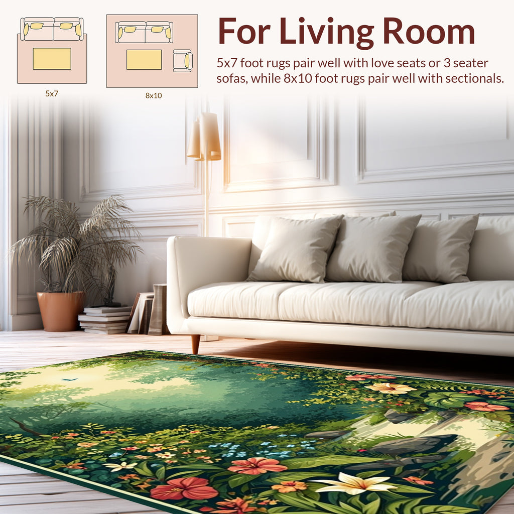 Lush Forest Flower Scene Rug