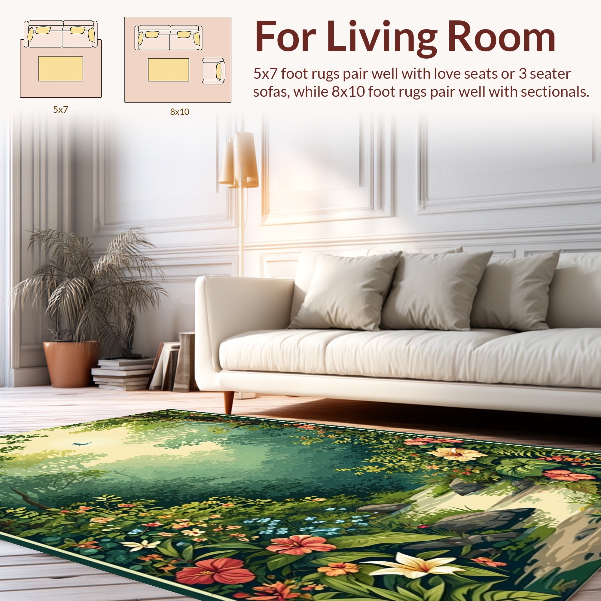 Lush Forest Flower Scene Rug