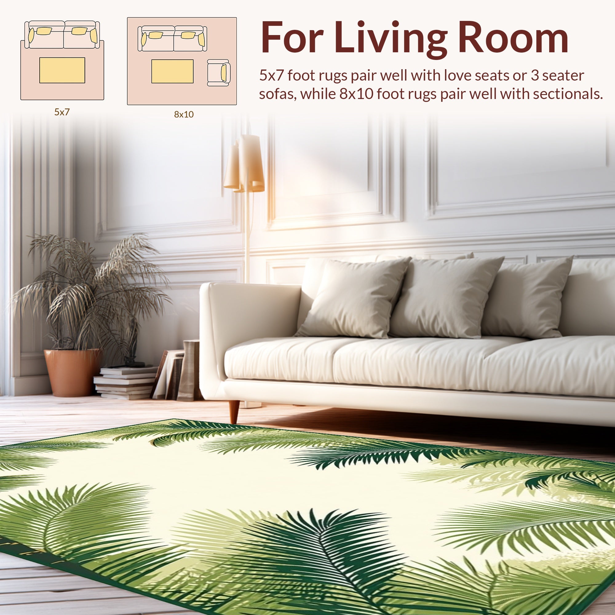 Tropical Palm Leaf Pattern Rug