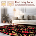 Red Yellow Floral Branches Pattern Rug