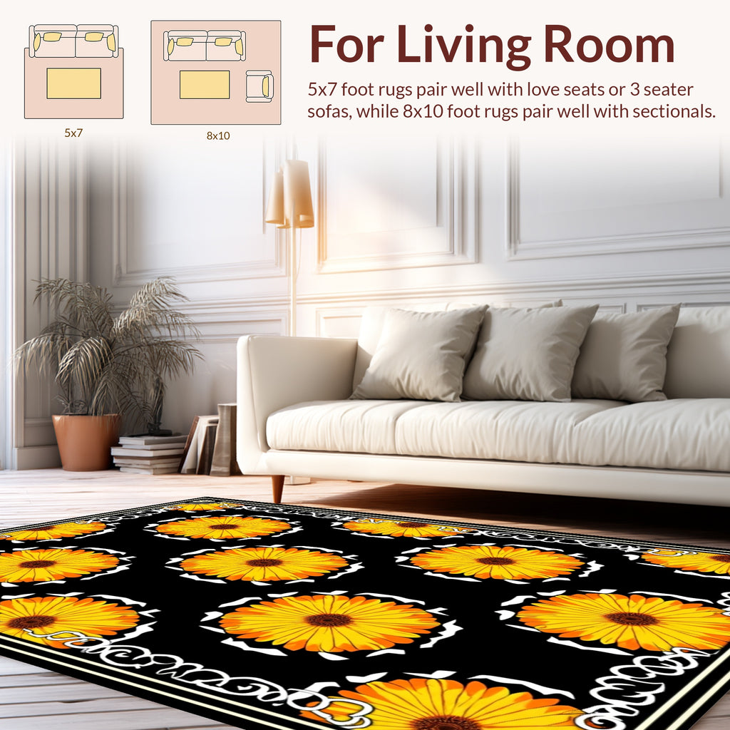Vibrant Yellow Floral Pattern Rug