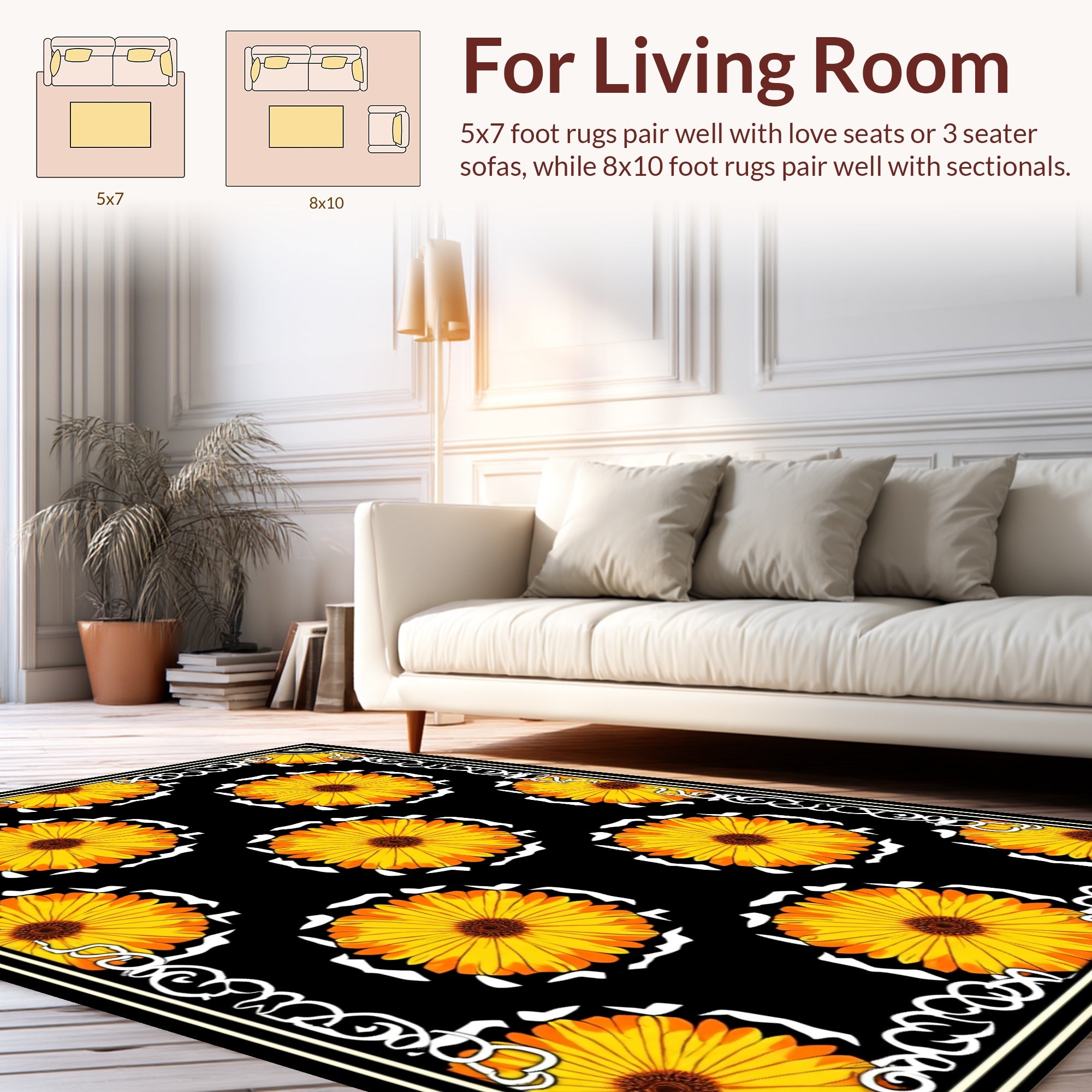 Vibrant Yellow Floral Pattern Rug