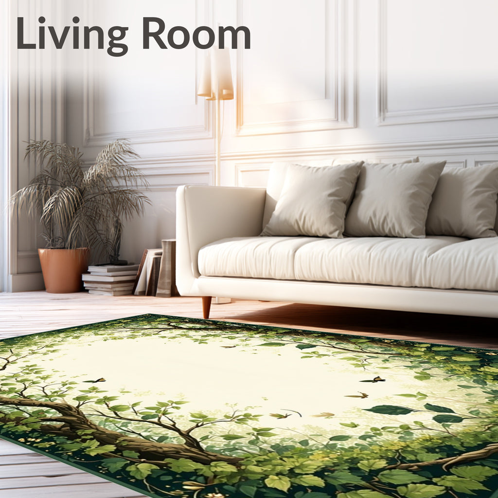 Enchanted Forest Foliage Butterfly Design Rug