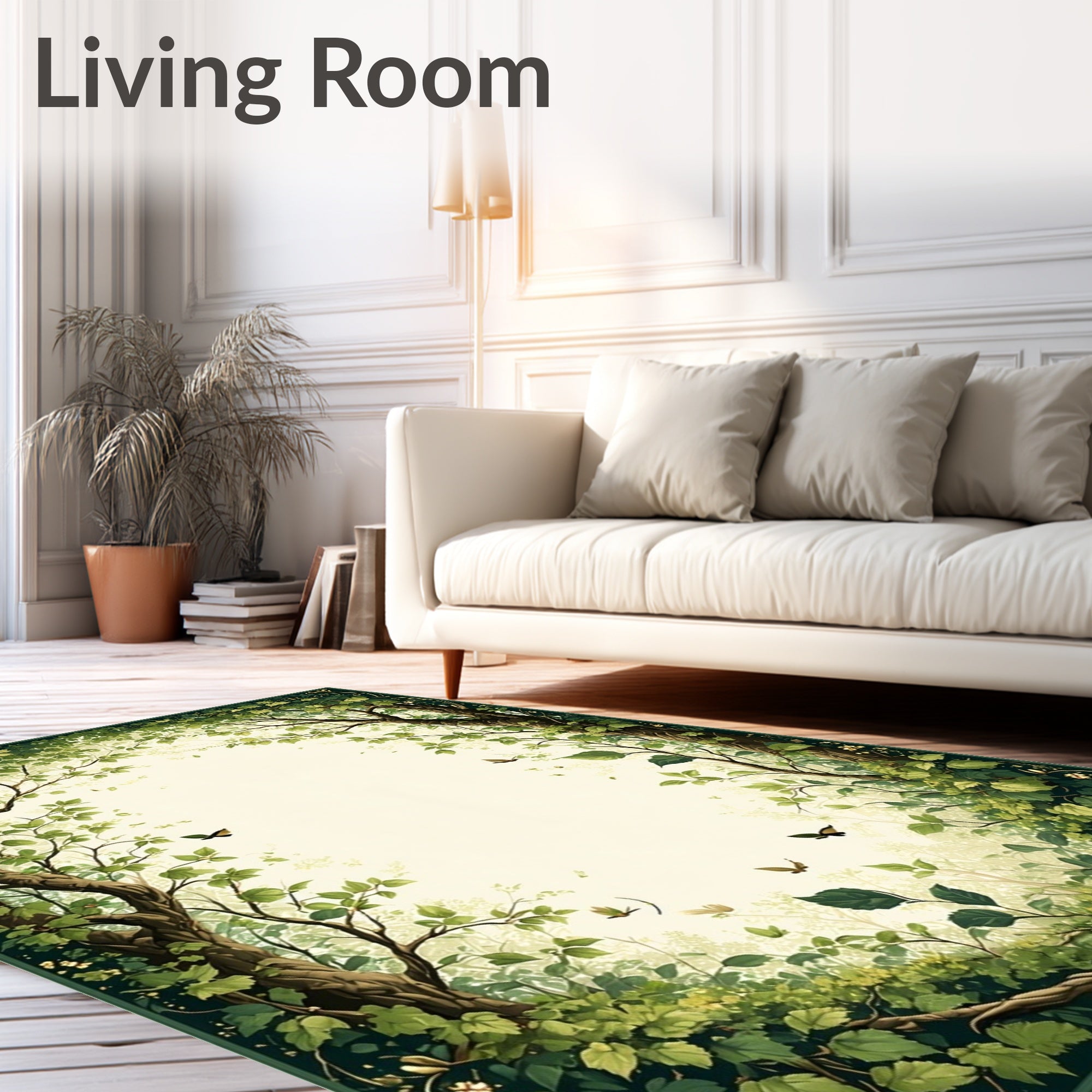 Enchanted Forest Foliage Butterfly Design Rug